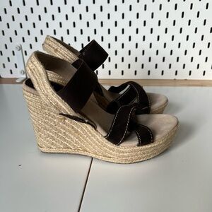 Mia Brown Suede Garter Wedge Espadrille Sandals
